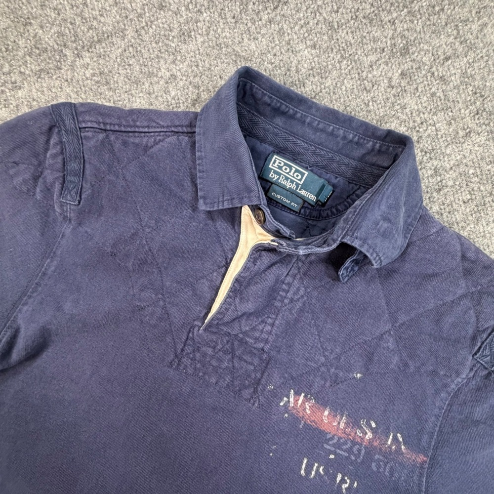 Polo Ralph Lauren Mens Small Navy Quilted Heavyduty Rugby Polo Short Sleeve 0836